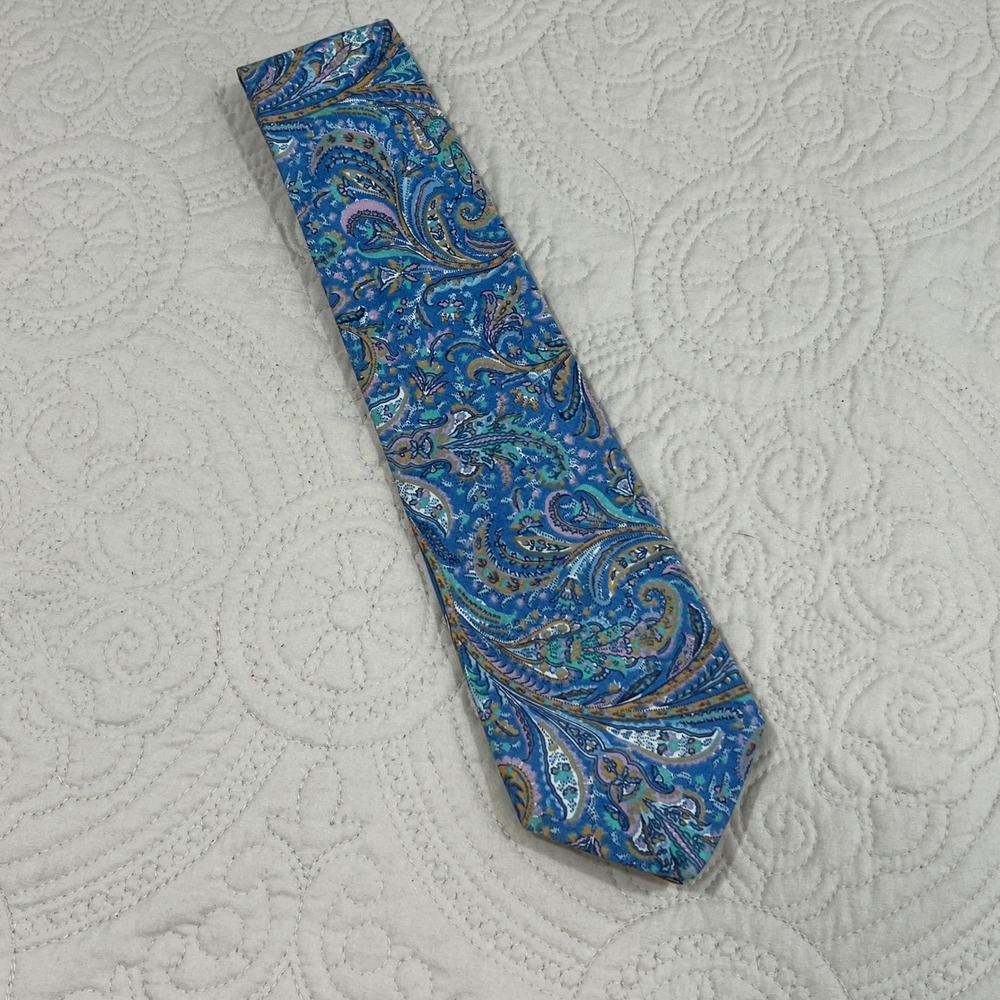 Liberty of London Mens Blue Paisley Cotton Necktie Made in USA Floral Tie